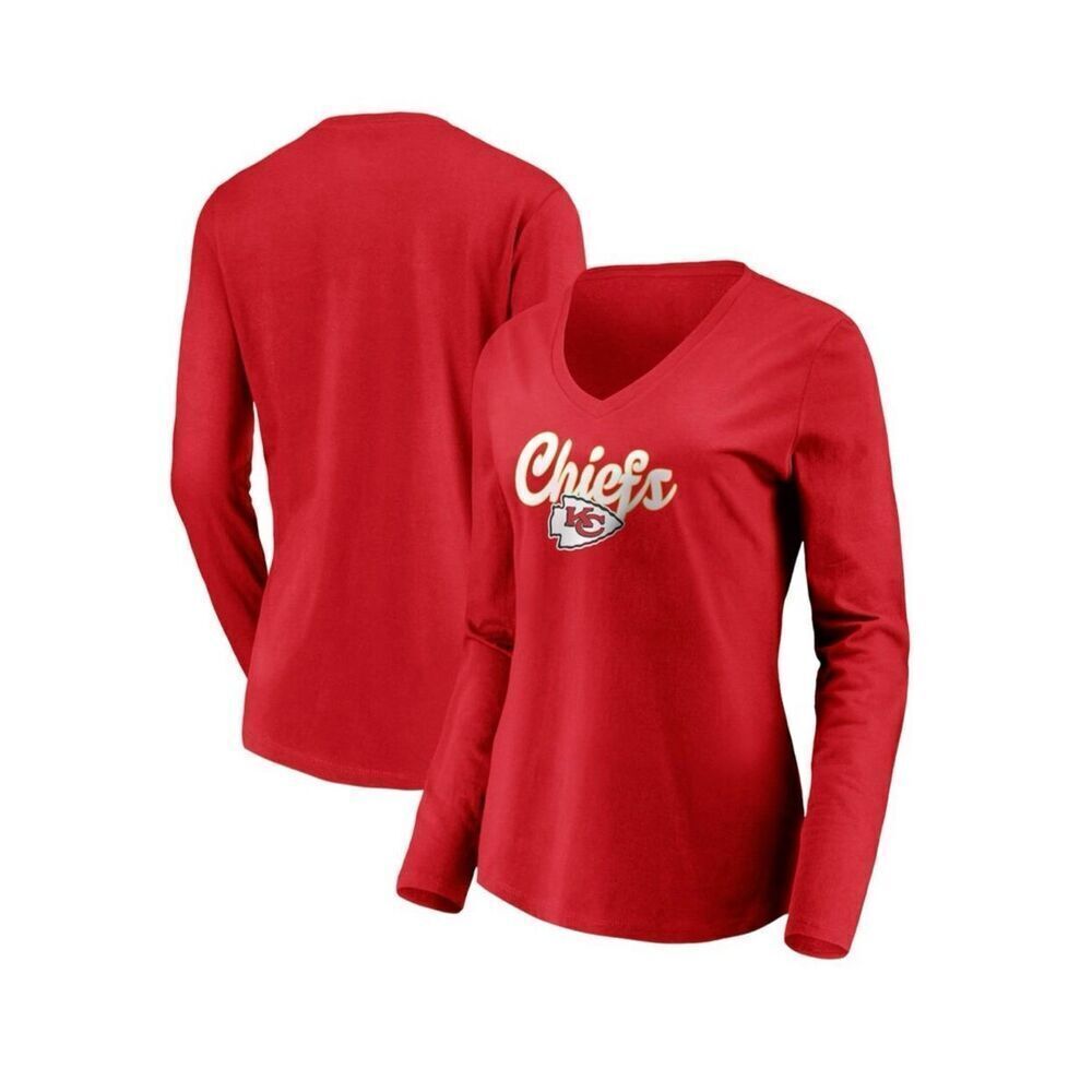 Fanatics Red and Gold Kansas City Chiefs V Neck Long Sleeve T Shirt Size Small